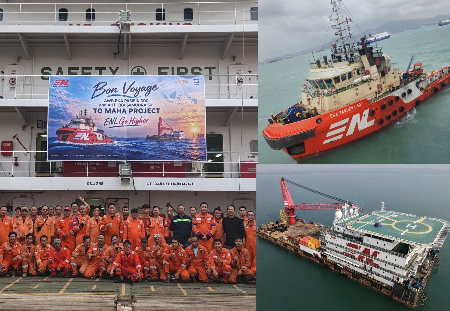 Ceremony of Event Sailway AWB Eka Pasifik 300 & AHT Eka Samudra 501 with ENL maiden project for ENI Saipem Maha